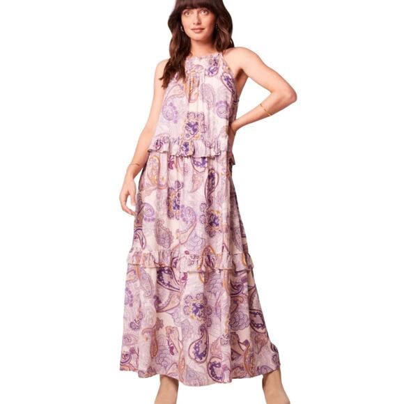 BAND OF THE FREE‎ LILIANE PURPLE PAISLEY TIERED MAXI DRESS S NEW - Picture 1 of 8